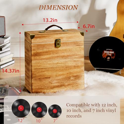 Carbonized Brown Wooden Vinyl Record Storage Box Holds 40 Records O948