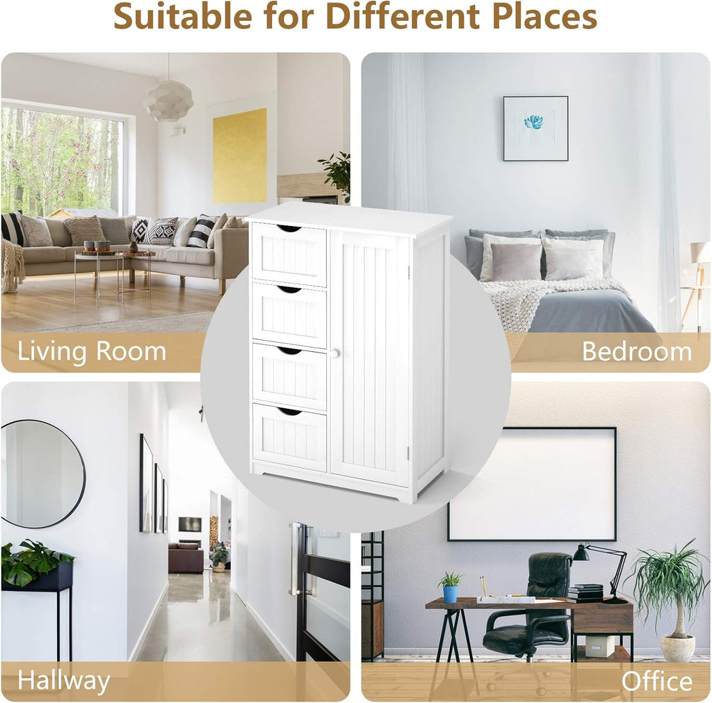 Bathroom Floor Cabinet with 4 Drawers and Door L1200