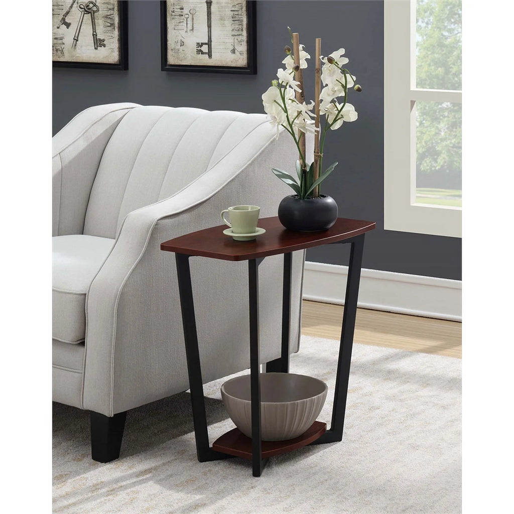 Cherry Wood and Black Metal End Table B33457
