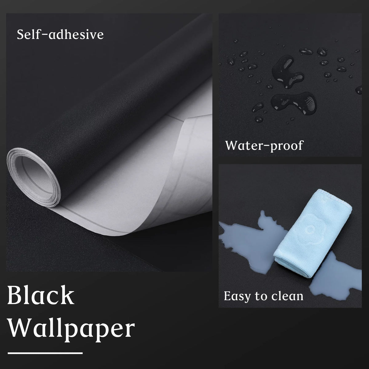 Black Peel and Stick Removable Vinyl Wallpaper K358