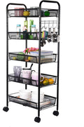 5-Tier Metal Mesh Rolling Utility Cart with Lockable Wheels, Black Y477180