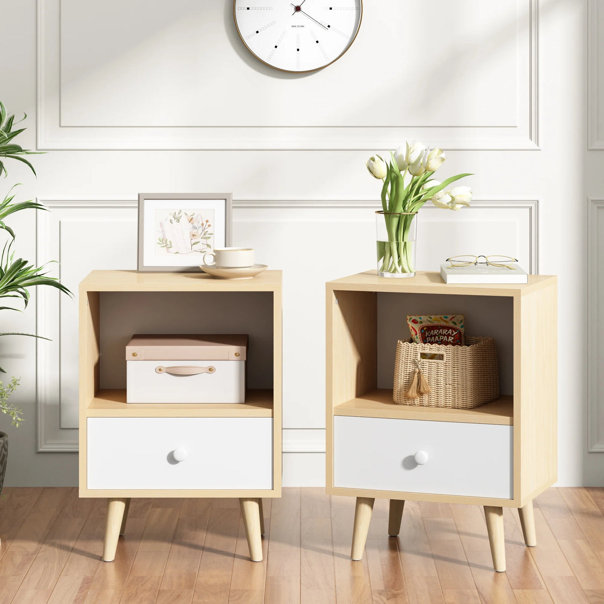 Set of 2 Nightstands with 1 Drawer and Open Shelf Z4449