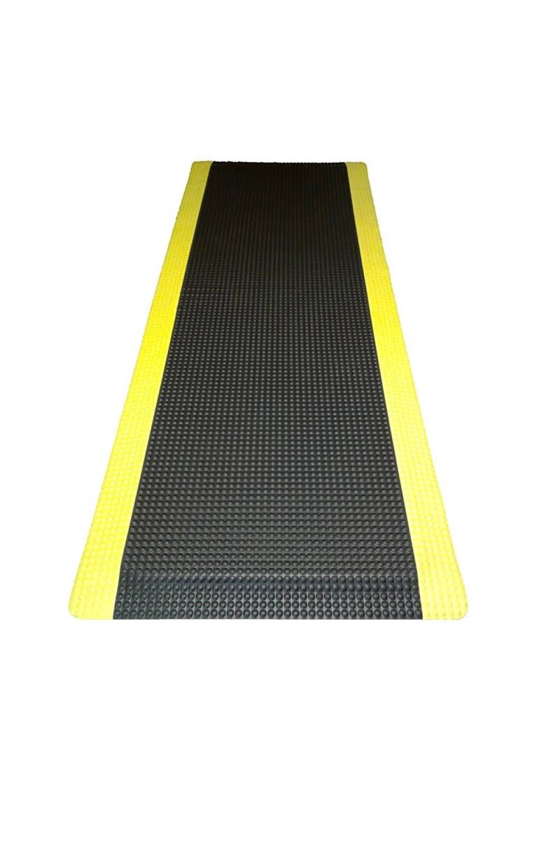 Anti-Fatigue No-Slip Mat Black with Yellow Border - 2 ft. x 28 ft. x 0.62 in. V2184