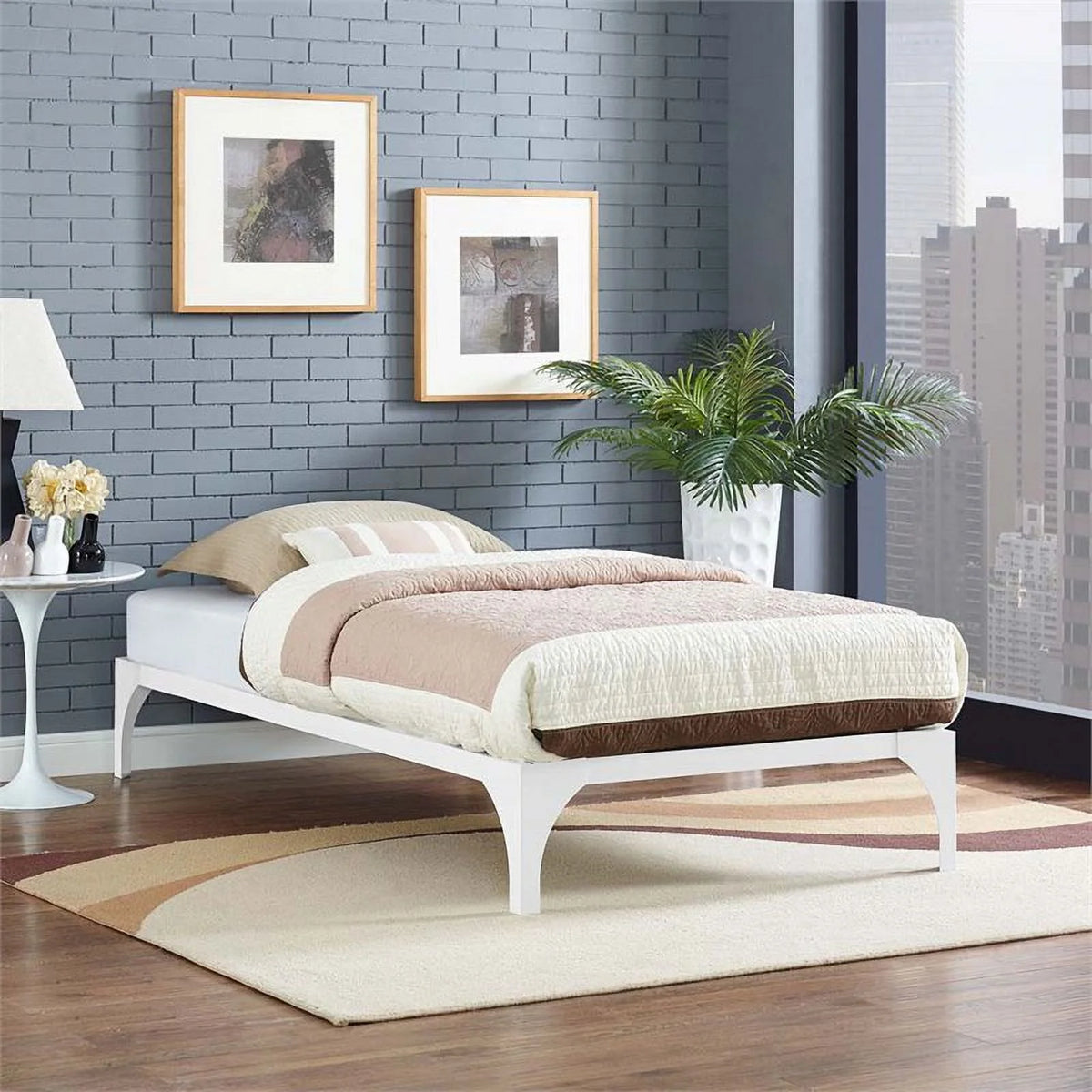White Twin Platform Bed X388