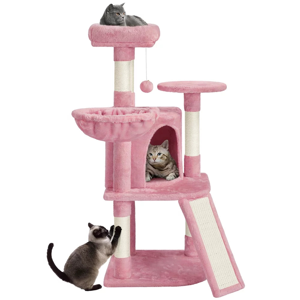 Pink Multilevel Cat Tree Tower with Condo and Perches H36754