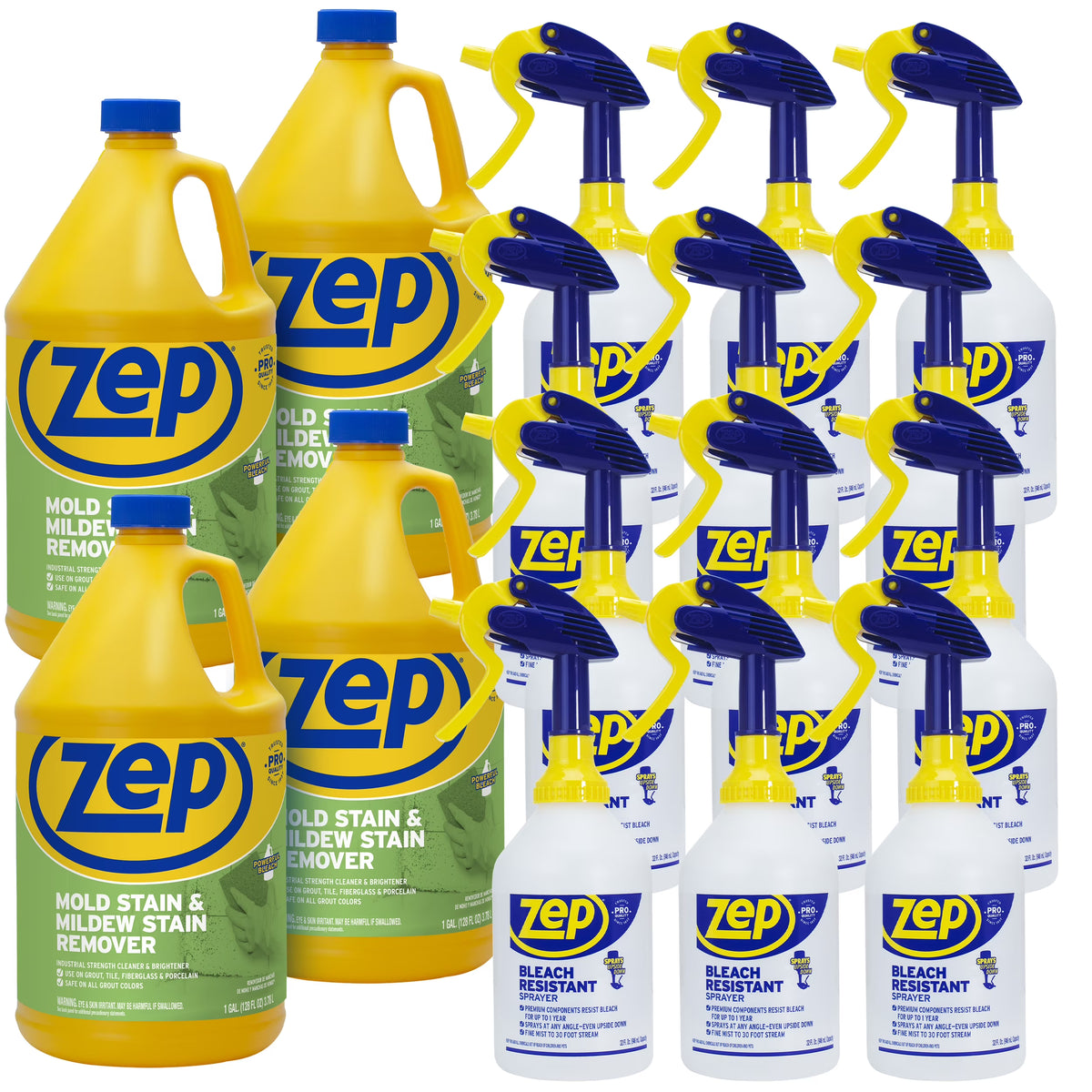 Mold and Mildew Stain Remover 1 Gal (Case of 4) with Bleach Resistant Sprayer Bottles (Case of 12) T982505