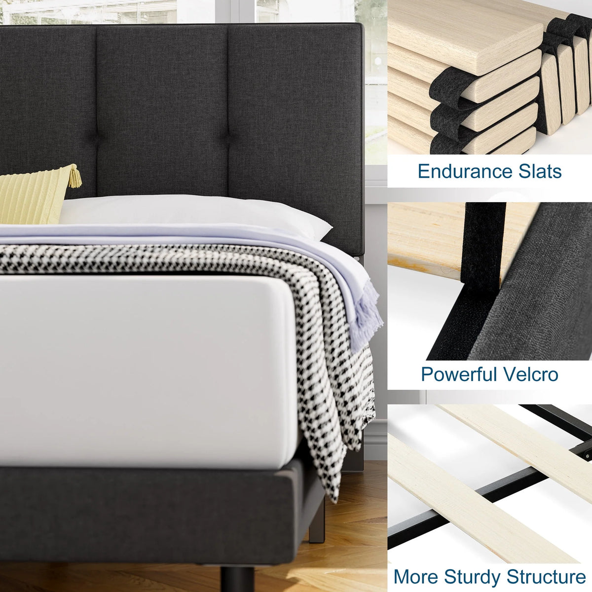 Queen Size Fabric Upholstered Platform Bed Frame A75152