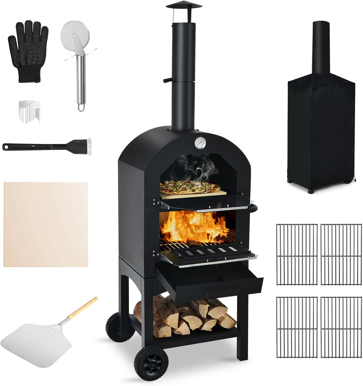 Outdoor Pizza Oven with 12" Pizza Stone, Pizza Peel, Waterproof Cover V57175