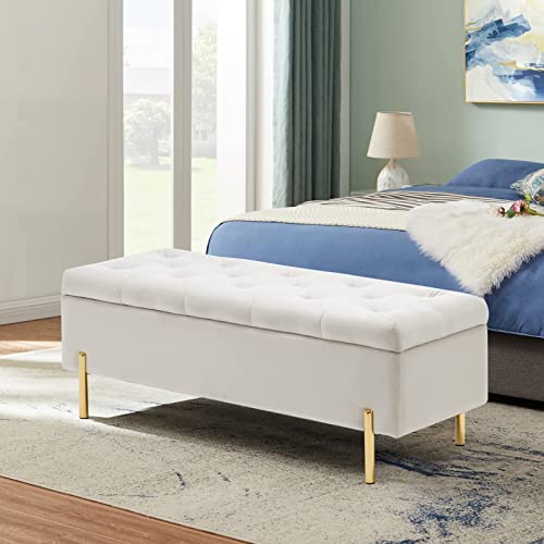 Grey Velvet Storage Bench Ottoman with Soft Close Lid V321692