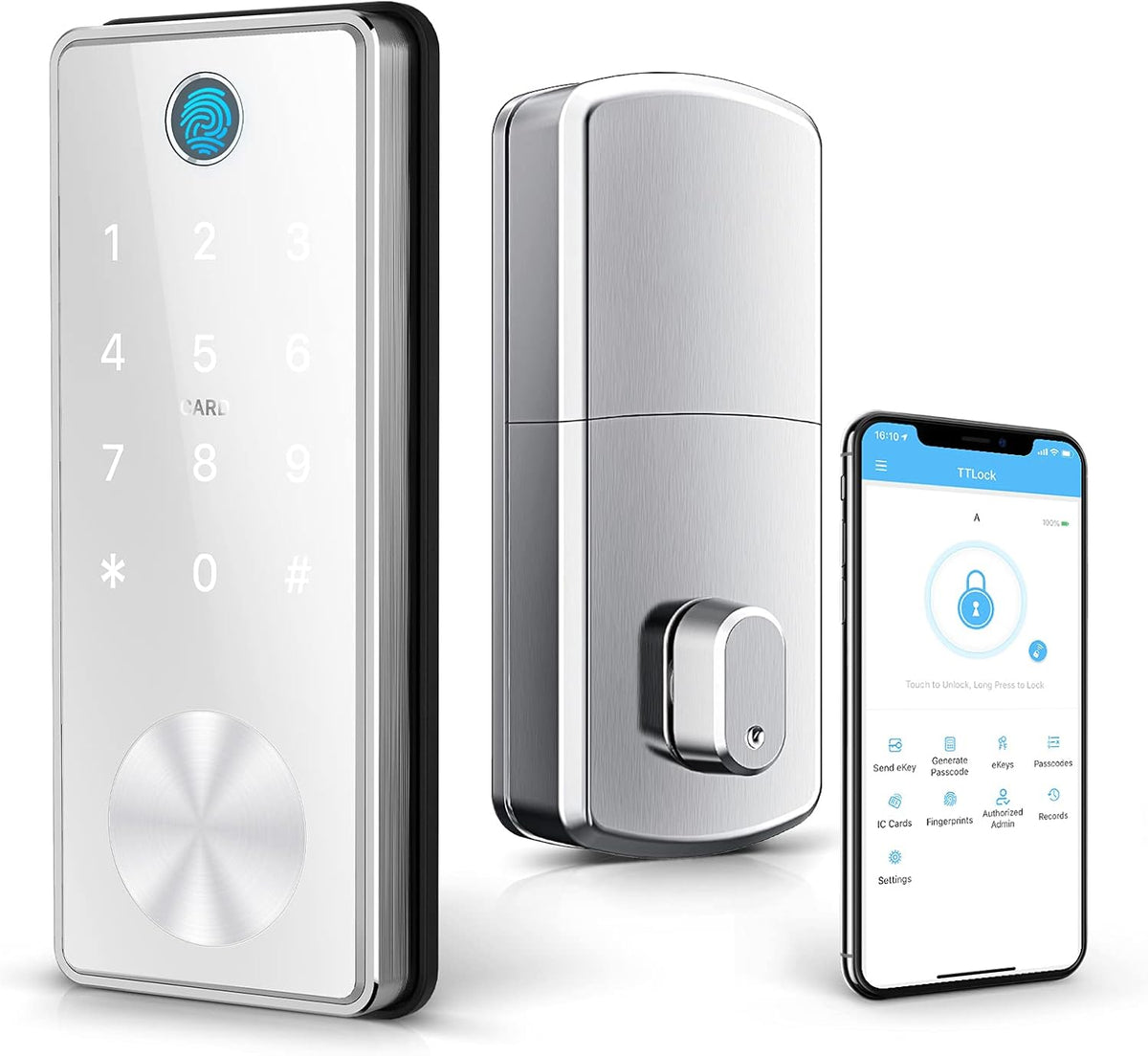 Smart Deadbolt Lock with Keypads, Biometric Electronic Door Lock, Keyless Entry Door Lock (Silver) F63172