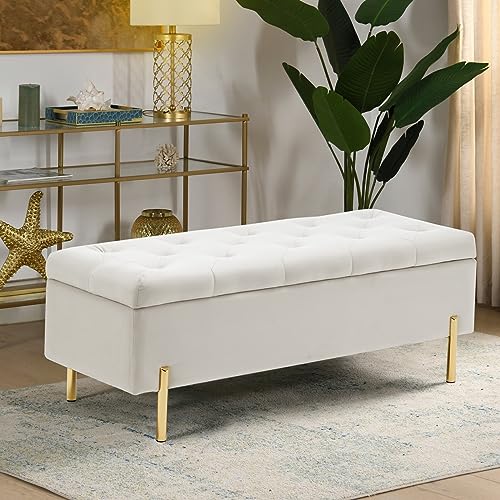 Grey Velvet Storage Bench Ottoman with Soft Close Lid V321692