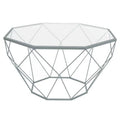Large Modern Octagon Glass Top Coffee Table with Geometric Base, Grey Y45223