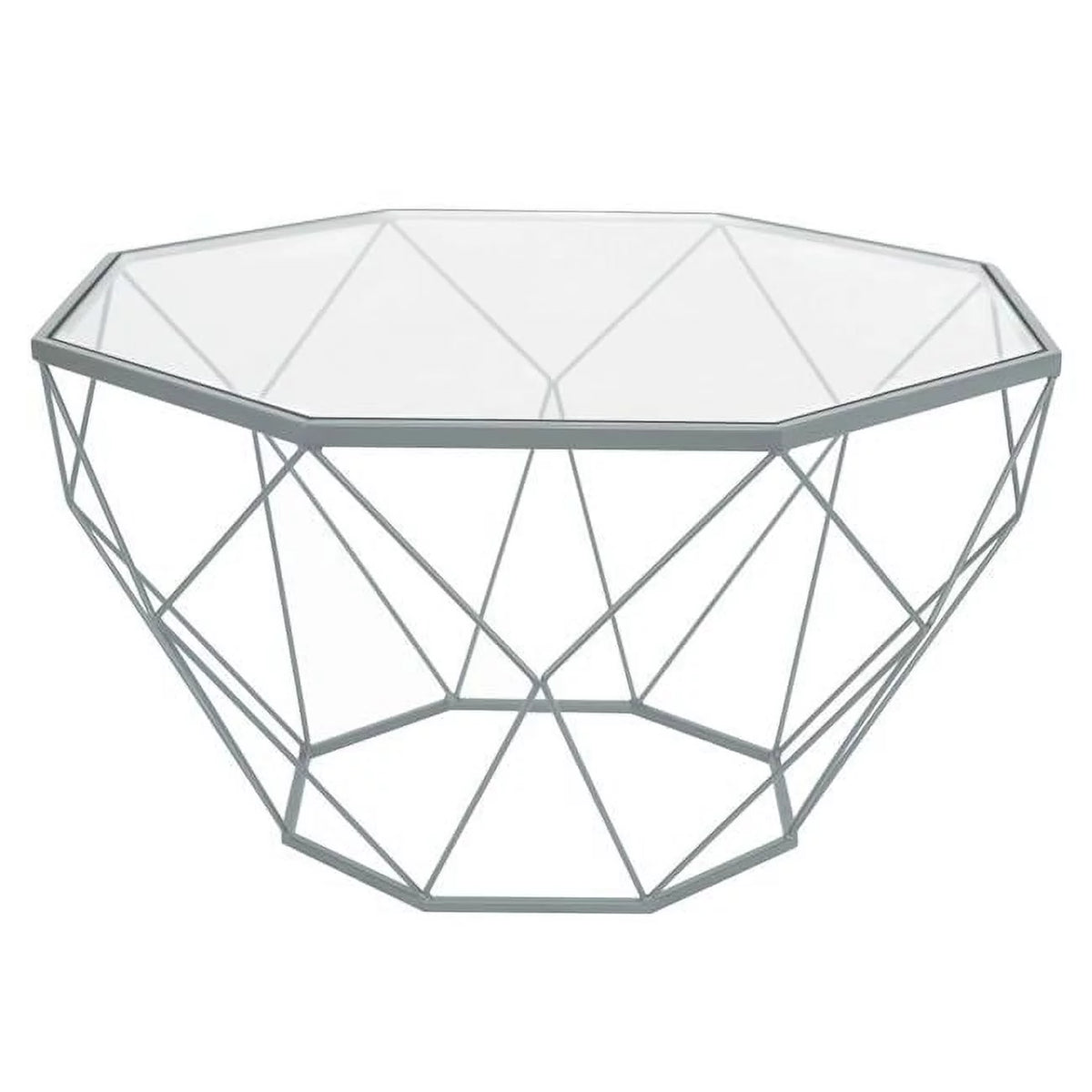 Large Modern Octagon Glass Top Coffee Table with Geometric Base, Grey Y45223