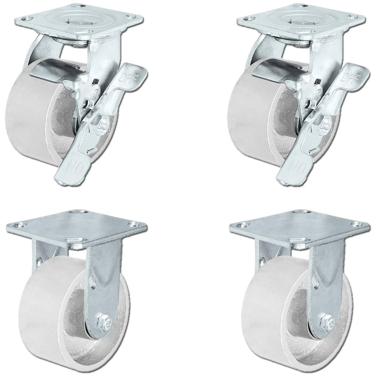 2 Swivel Casters with Brakes & 2 Rigid Steel Wheel Casters P53521