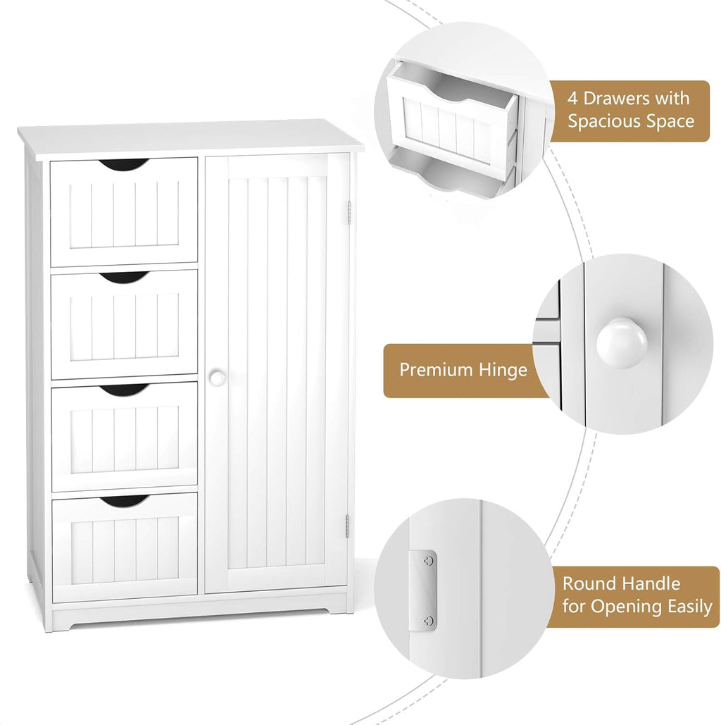 Bathroom Floor Cabinet with 4 Drawers and Door L1200