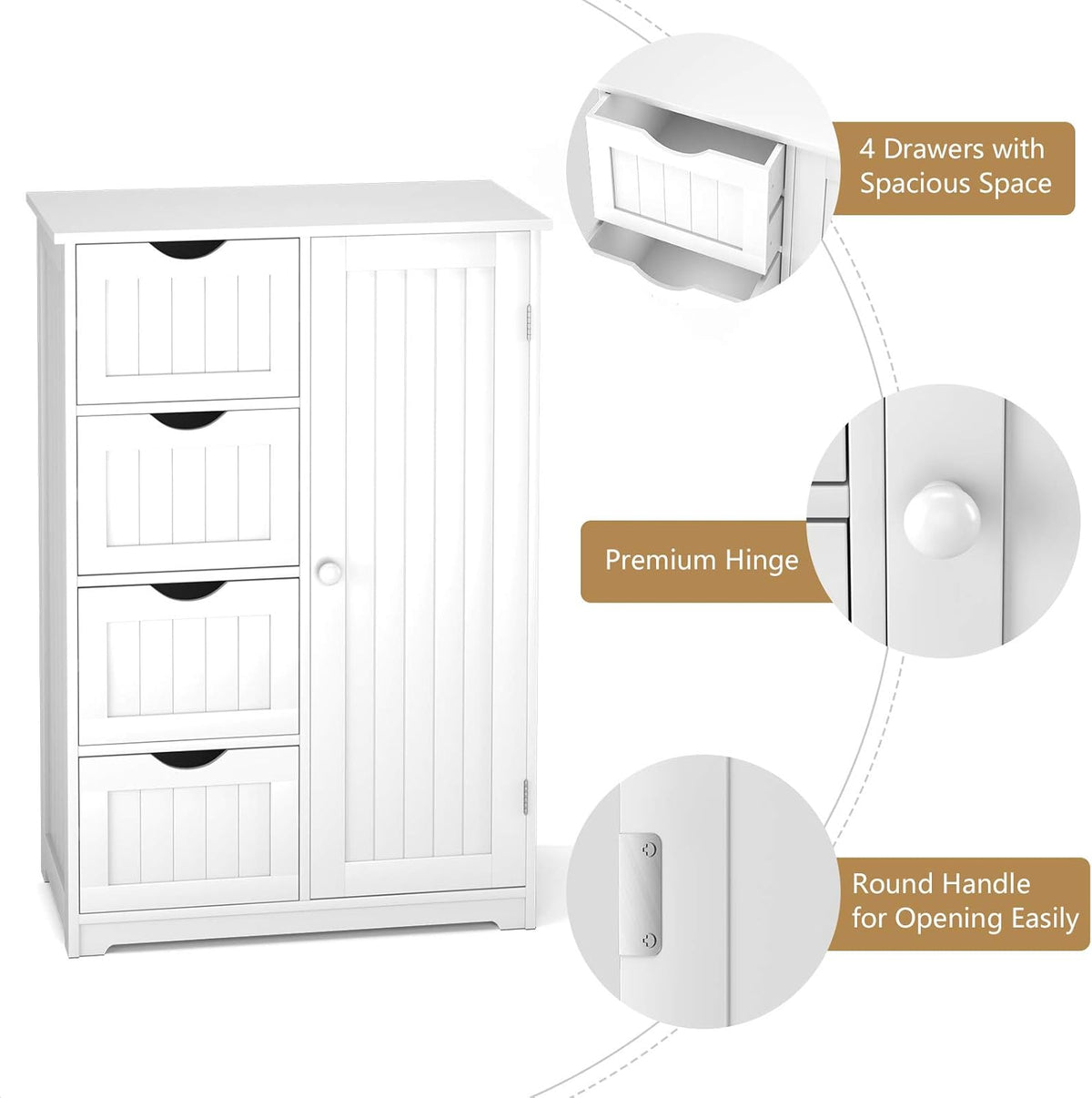 Bathroom Floor Cabinet with 4 Drawers and Door L1200