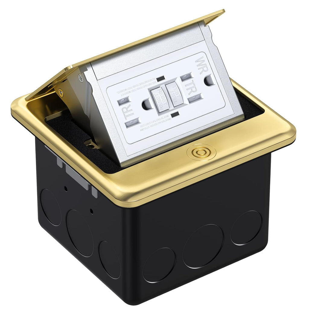Brushed Nickel Pop Up Floor Outlet Covers Box with 20 Amp Stainless Steel GFCI Tamper Resistant Receptacle Outlet, Pack of 2 T224060