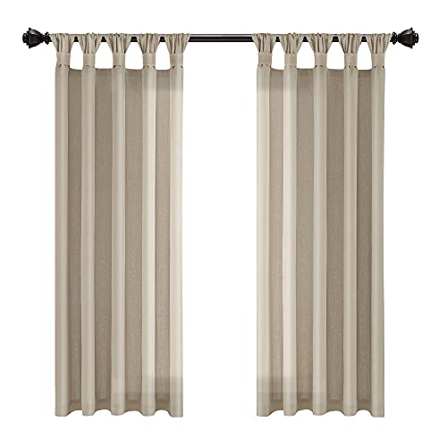 Burlap Knotted Tab-Top Window Curtain Panel Pair, 45"W x 84"L, Light Linen O254895