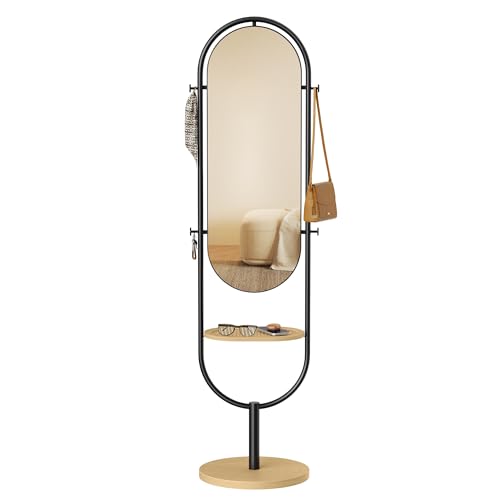 Oak Beige and Ink Black Full-Length Floor Mirror O800012