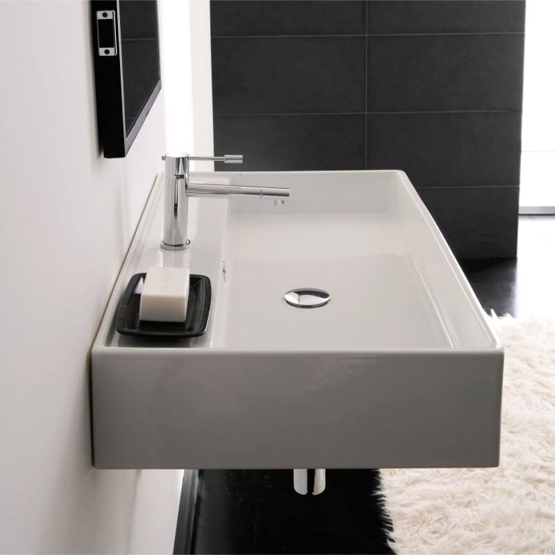 White One Hole Rectangular Ceramic Wall Mounted Vessel Sink D852221