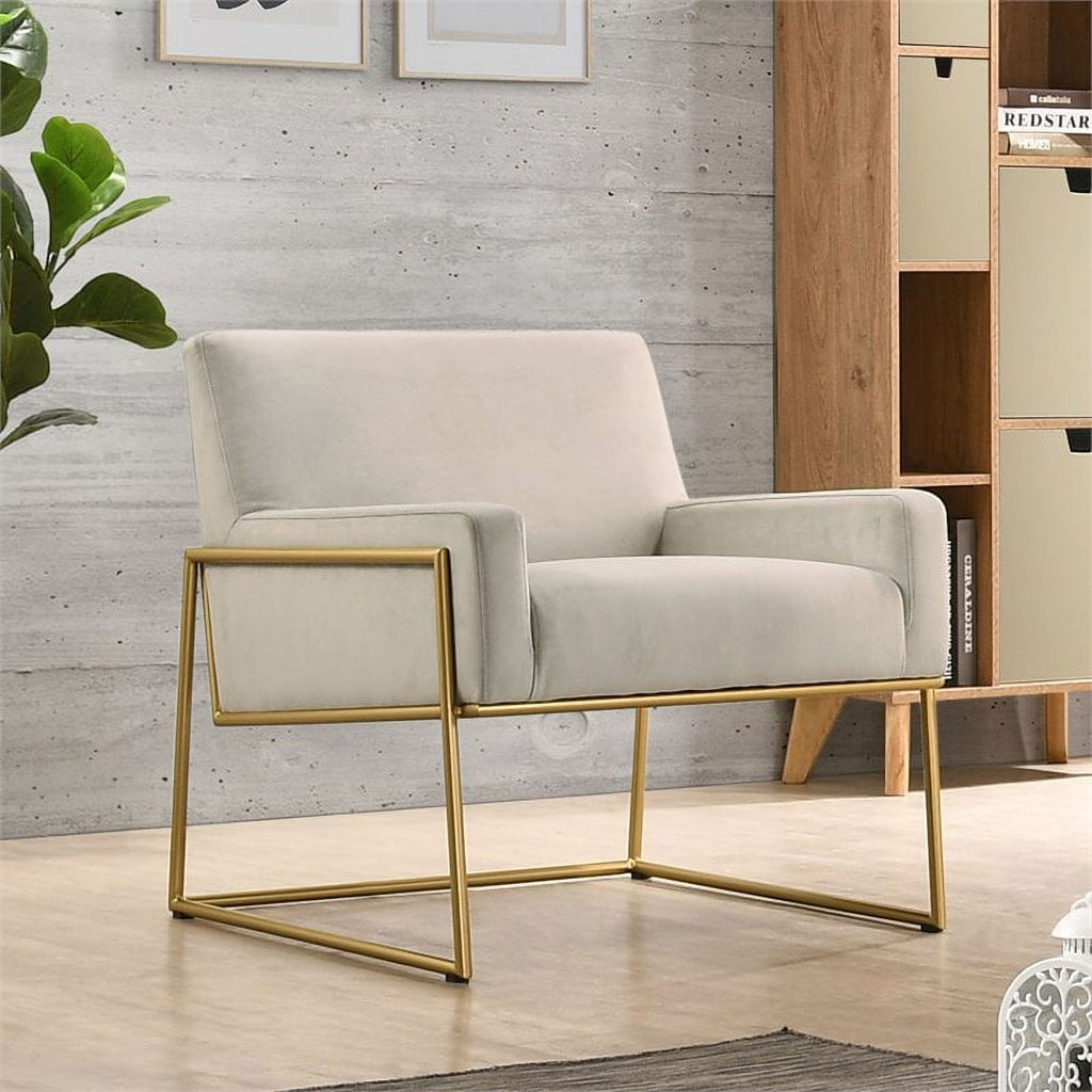 Steel & Velvet Upholstered Lounge Accent Chair in Abalone Gray K73552