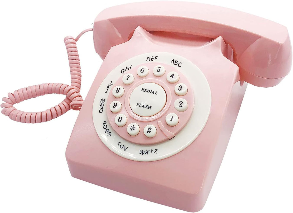 Pink Retro Rotary Corded Desk Phone X509