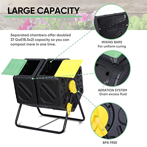 37 Gallon Black Dual Chamber Compost Tumbler R6776
