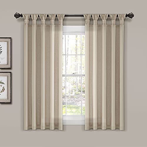 Burlap Knotted Tab-Top Window Curtain Panel Pair, 45"W x 84"L, Light Linen O254895