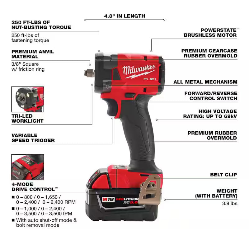 18V Lithium-Ion Brushless Cordless Compact Impact Wrench Kit M5818
