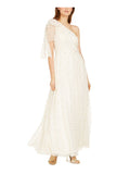 Ivory Glitter One Shoulder Sleeveless Maxi A-Line Dress V900553