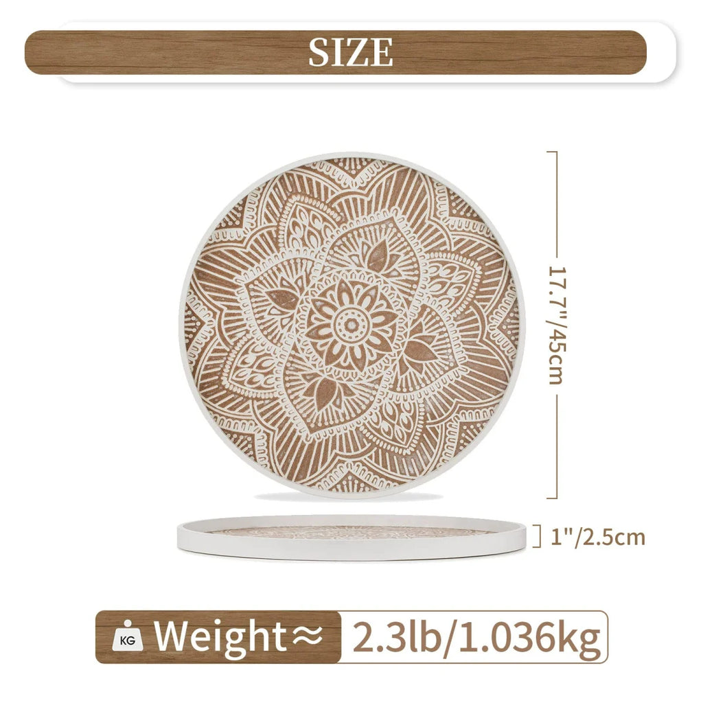 Round White Washed Wood Decorative Tray S7003
