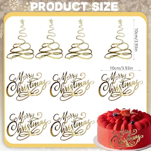 12 Pcs Acrylic Gold Mirror Christmas Cake Toppers Y13797