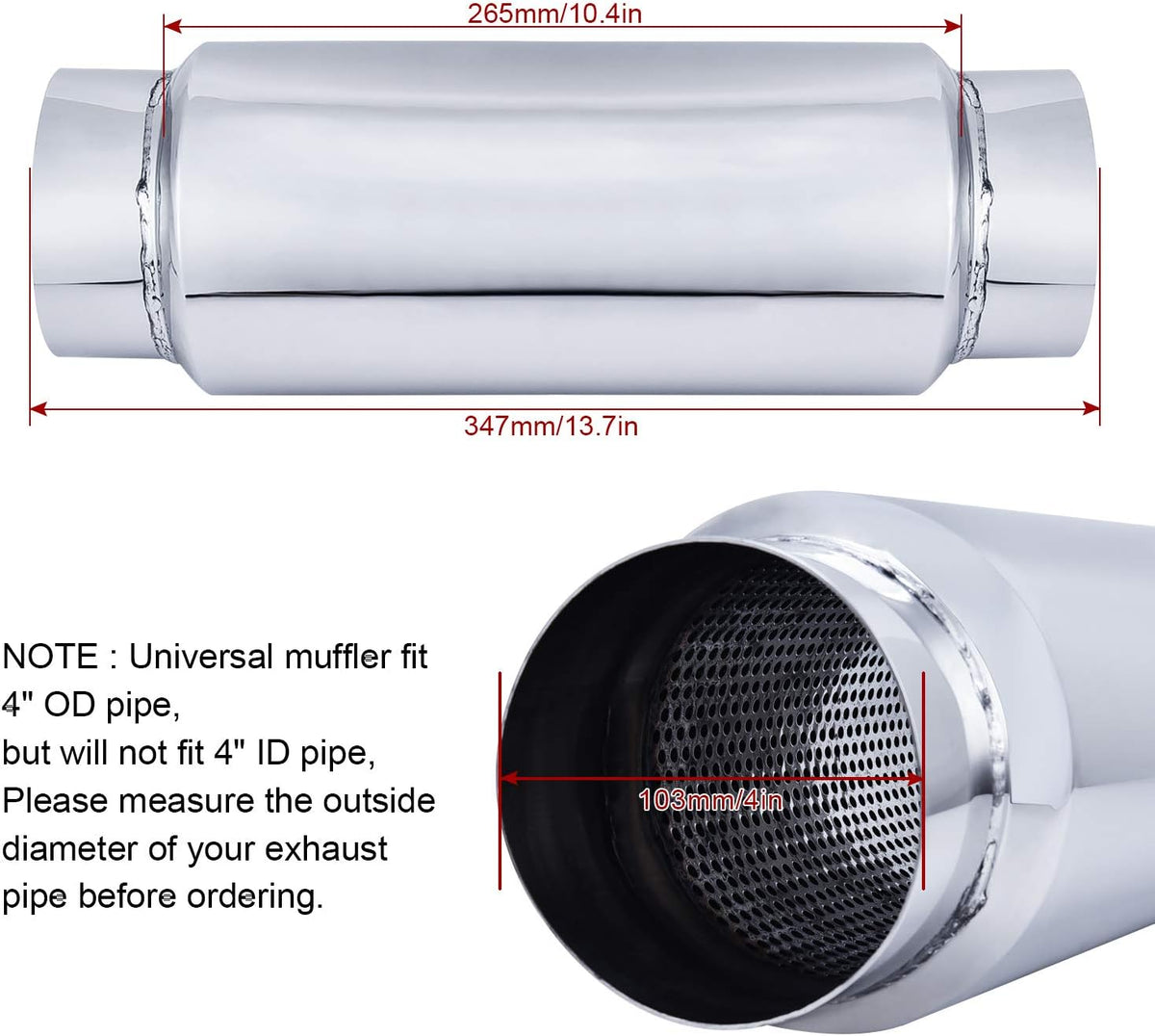 4 Inlet/Outlet Exhaust Muffler Stainless Steel Straight Through Pack of 2 U660471
