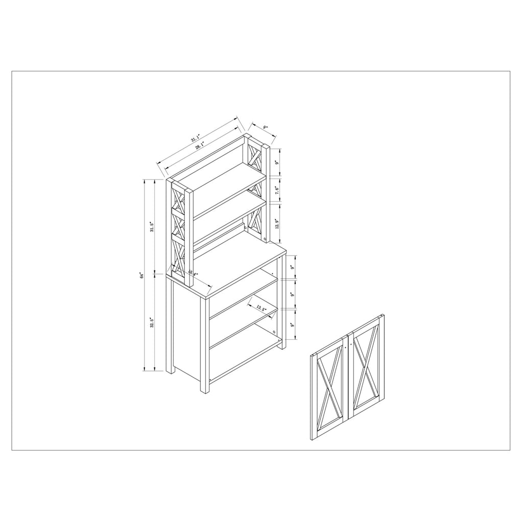 Rustic Walnut Kitchen Storage Hutch N3778