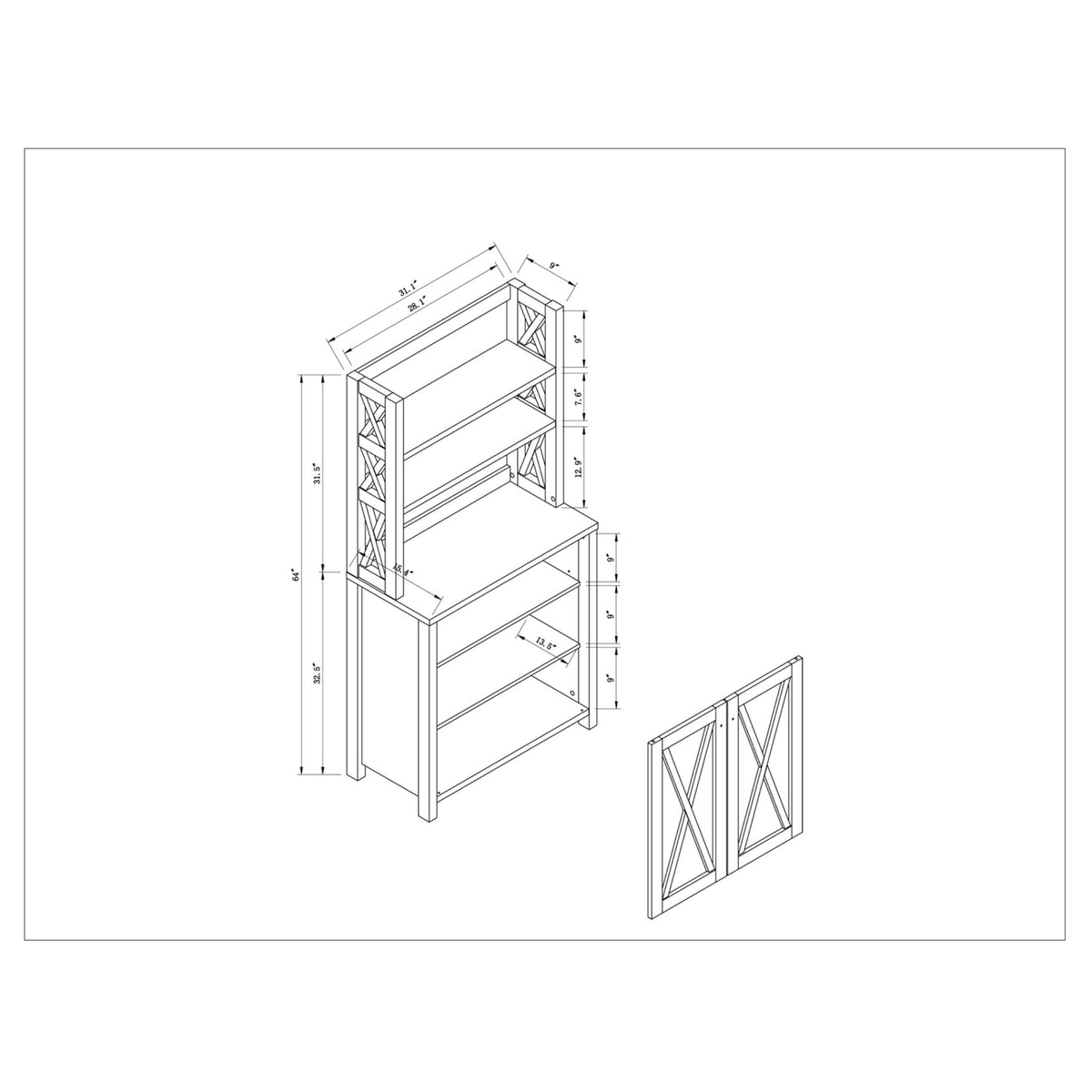 Rustic Walnut Kitchen Storage Hutch N3778