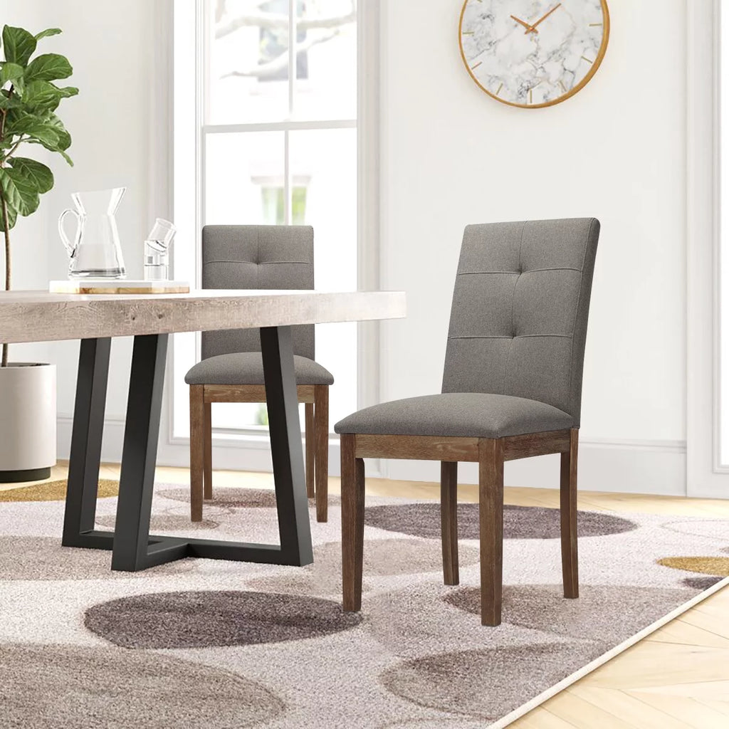 Gray Tufted Dining Chair with Solid Wood Legs Set of 2 Z72759