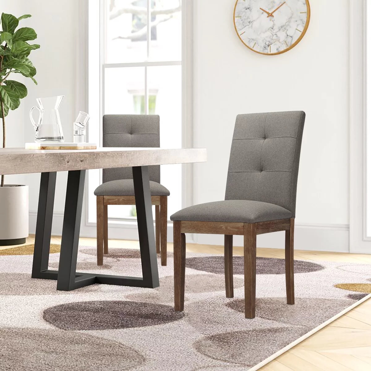 Gray Tufted Dining Chair with Solid Wood Legs Set of 2 Z72759