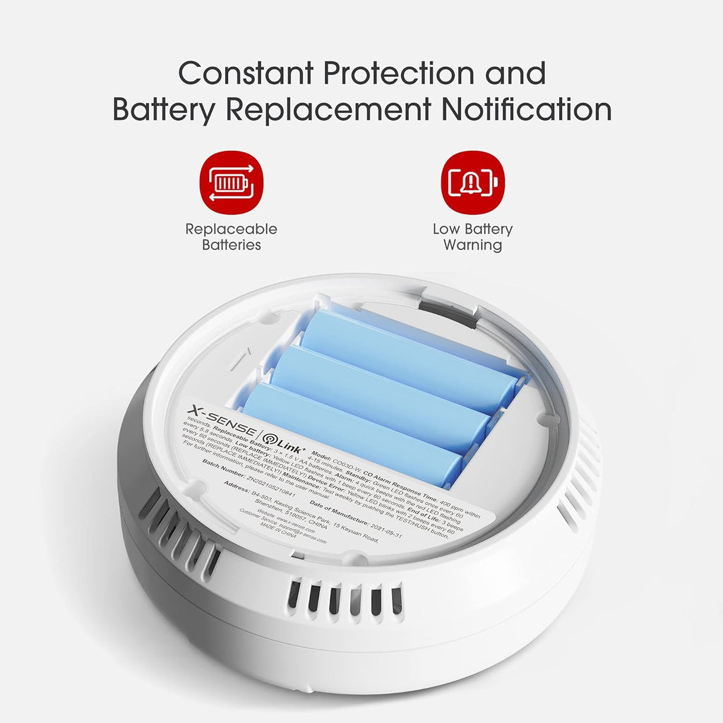 Wireless Interconnected Carbon Monoxide Detector, Replaceable Battery-Powered CO Alarm with Digital Display, Pack of 2 C3223