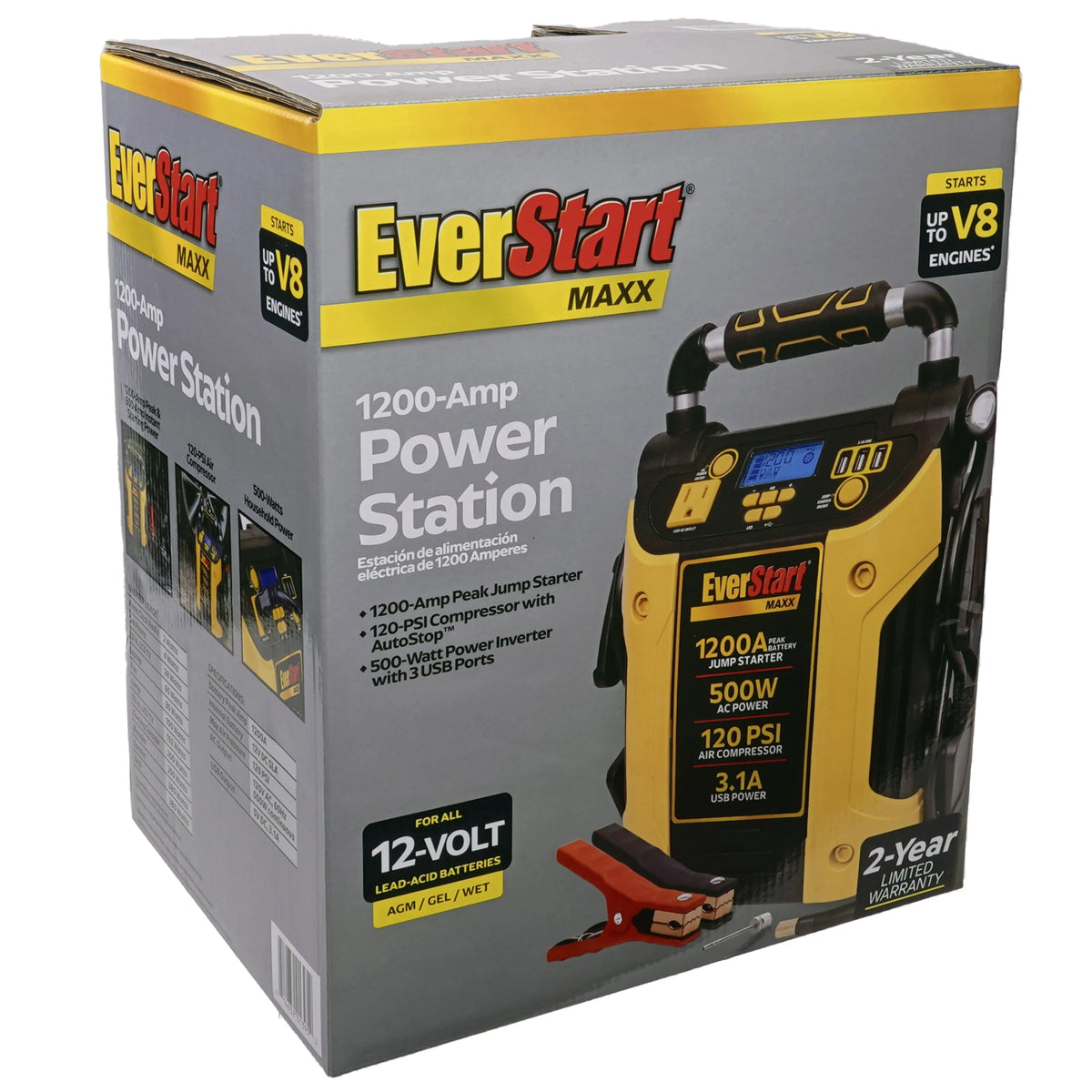 1200 Peak Amps Jump Starter with 500W Inverter and 120 PSI Compressor Y860