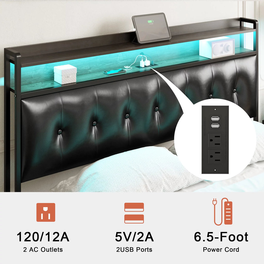 Queen Upholstered Platform Bed Frame with Storage Headboard U433770