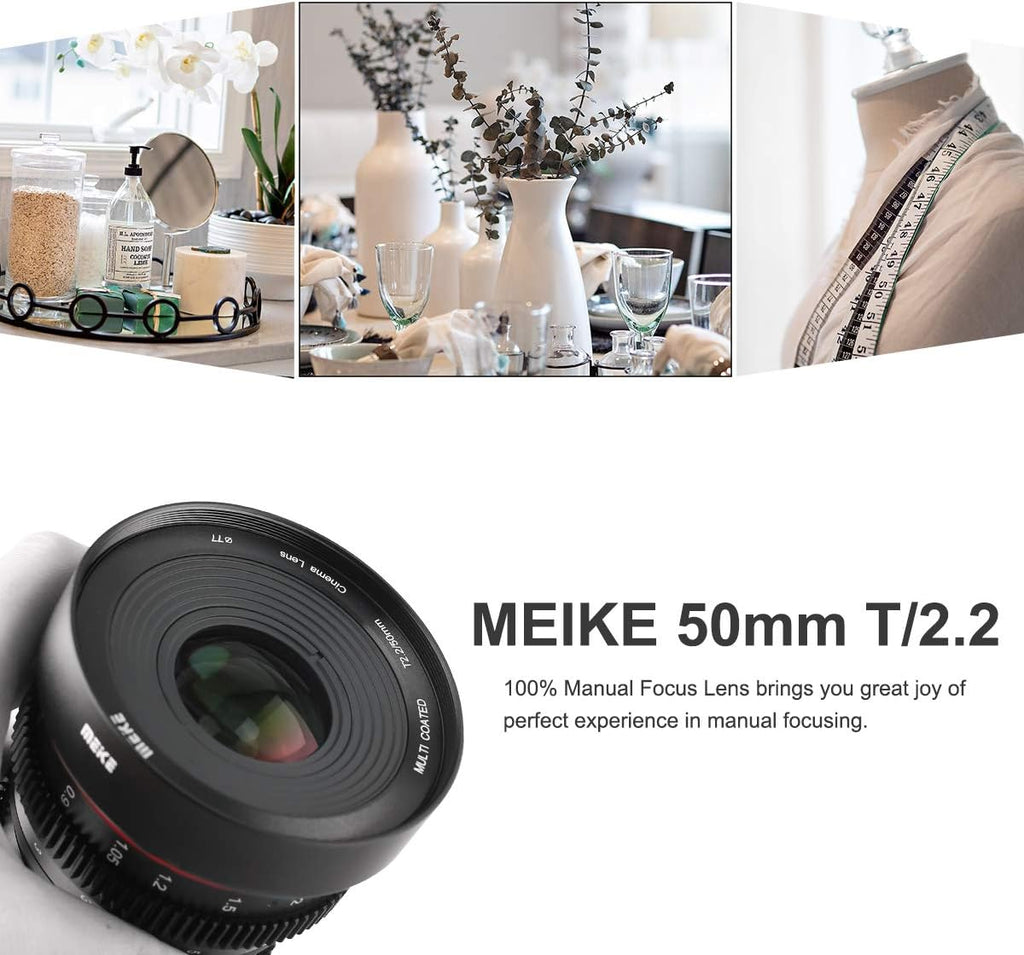 50mm T2.2 Manual Focus Wide-Angle Cinema Lens for M43 Micro Four Thirds MFT Mount Cameras G527