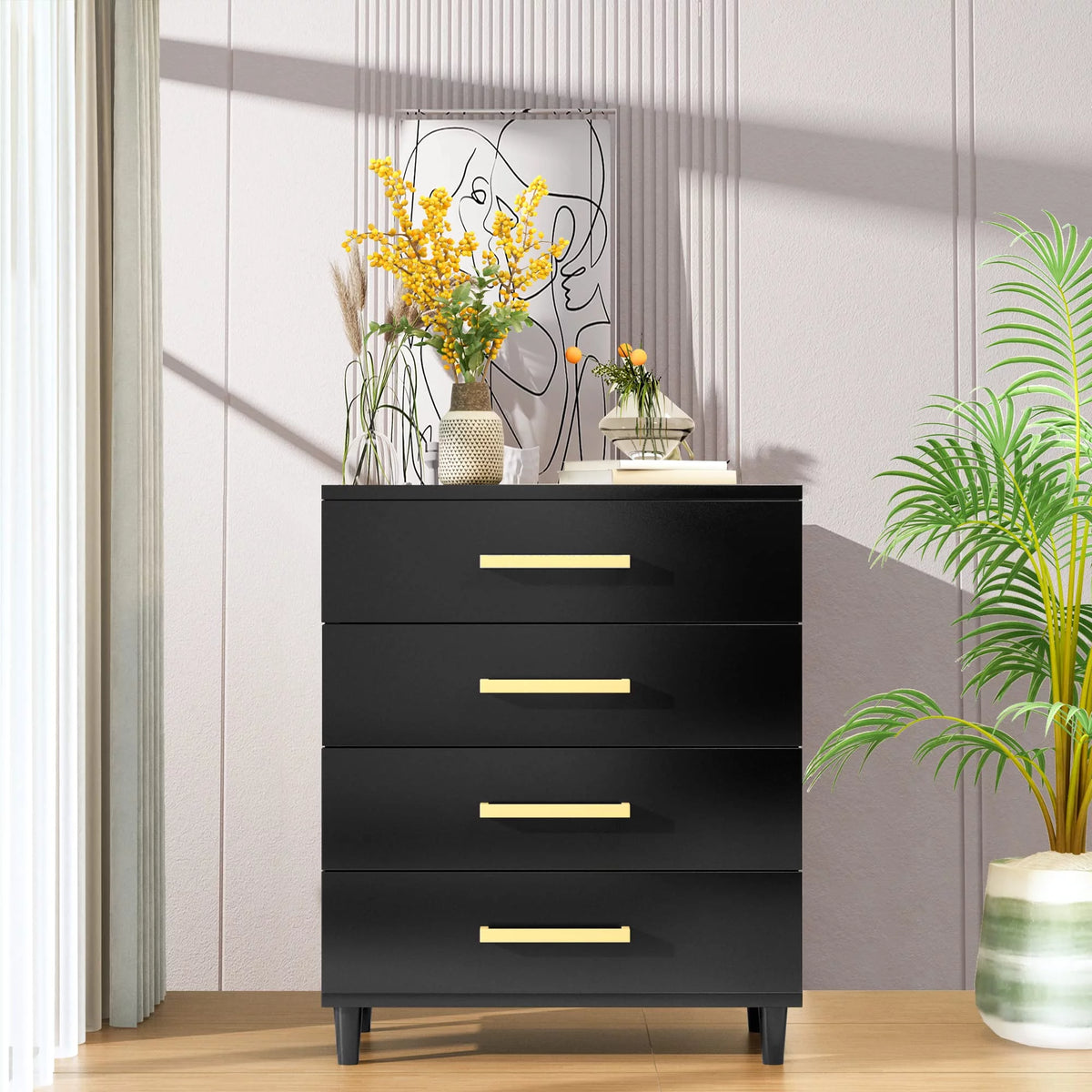 Black 4 Drawer Dresser with Metal Handles Z955264