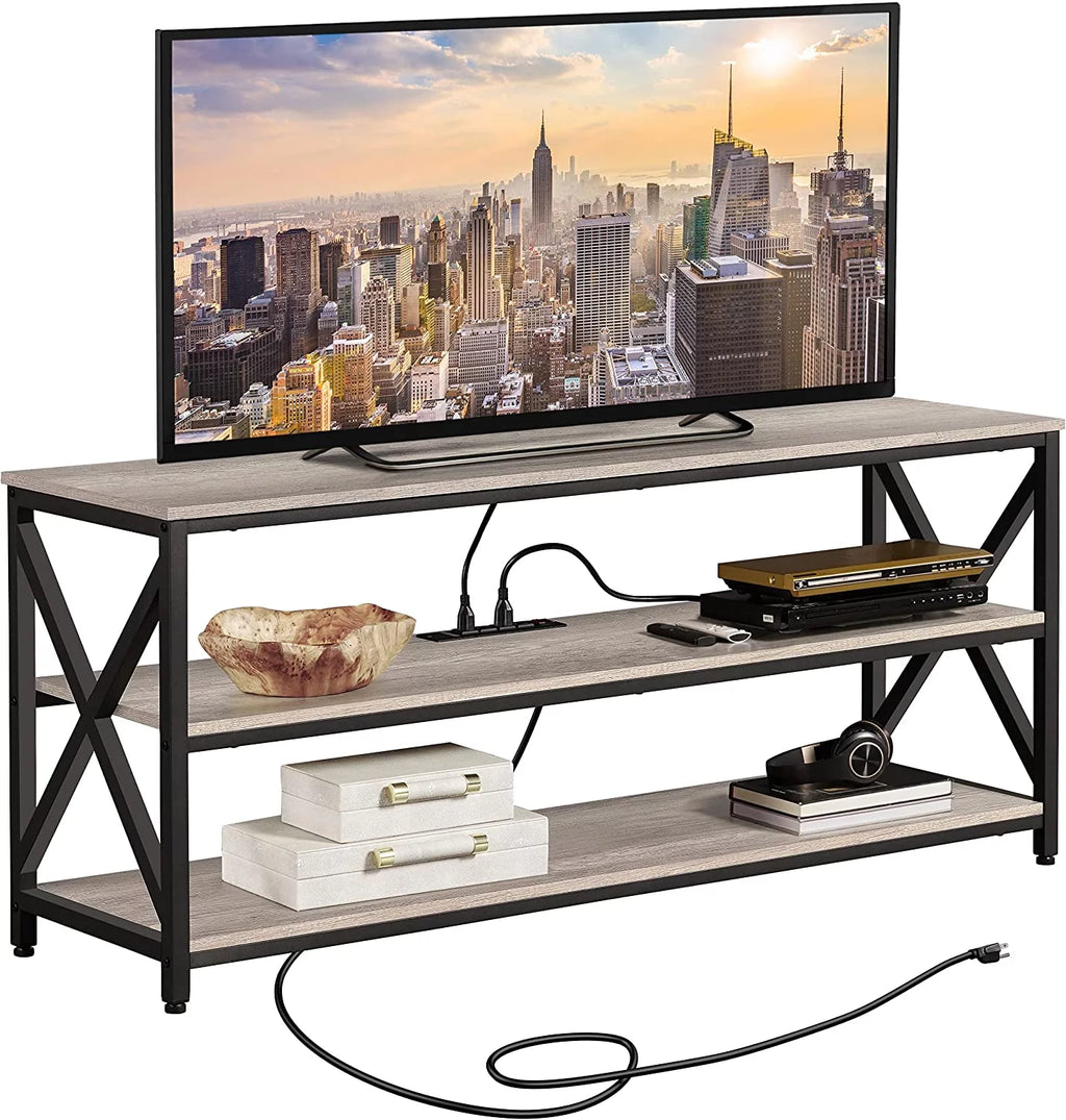 Rustic Brown 65 inch TV Stand with Power Outlets V4559