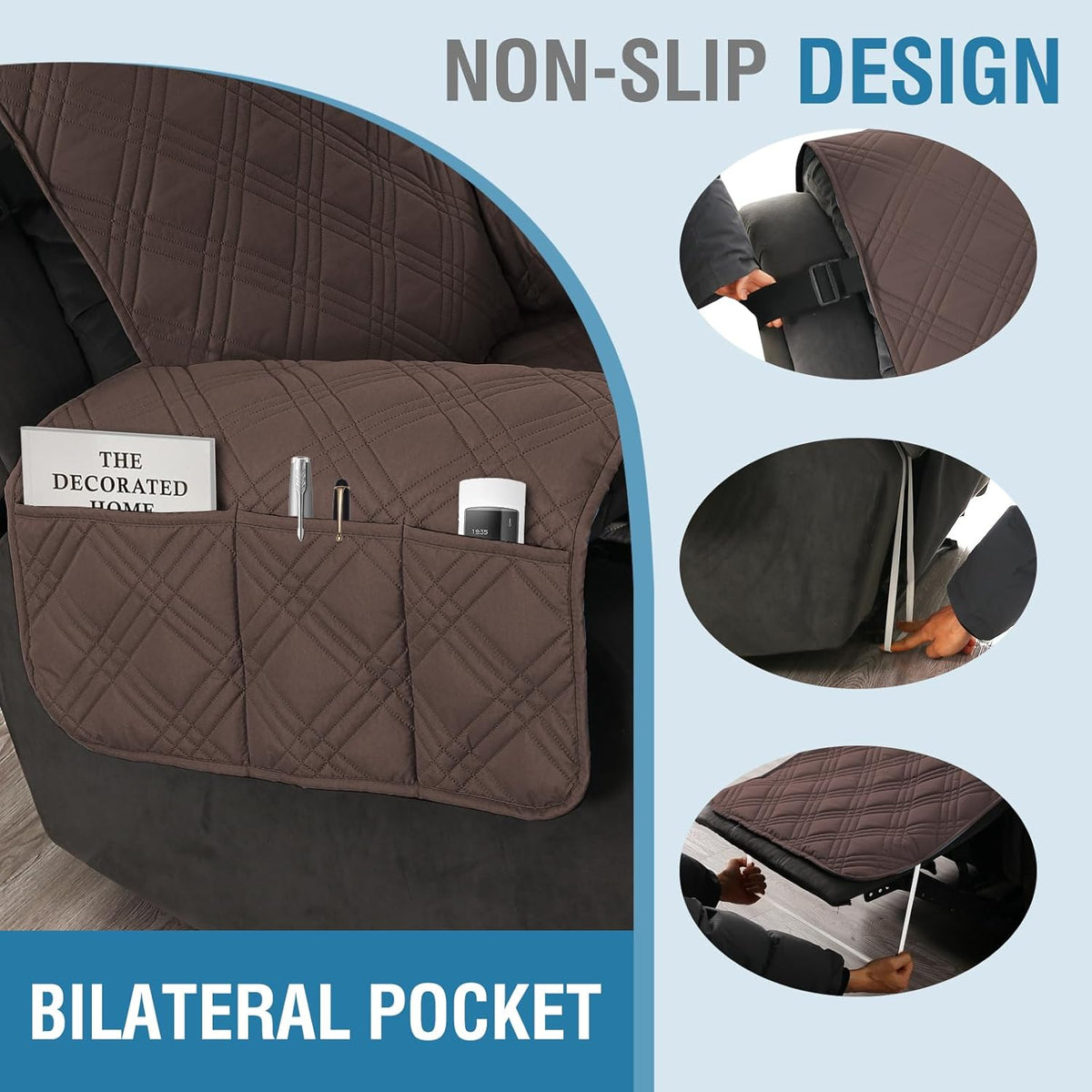 Oversized Recliner Cover 1-Piece Reversible with Elastic Straps P76357