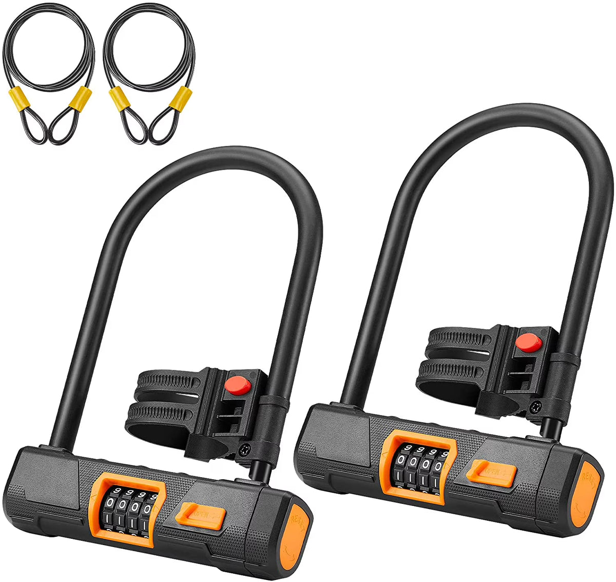 14.6mm Bike U Lock with 1800mm Steel Chain Cable and Mount Holder, 2 Pack W7377