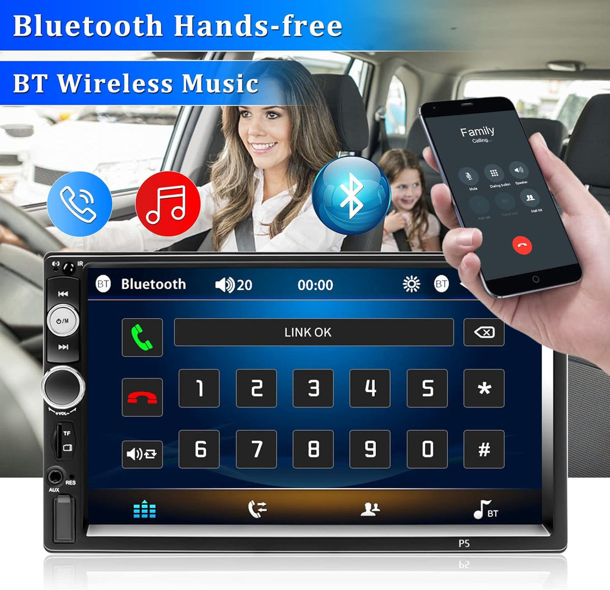 Double Din Bluetooth 7 Touch Screen Car Radio with Remote Control F9394