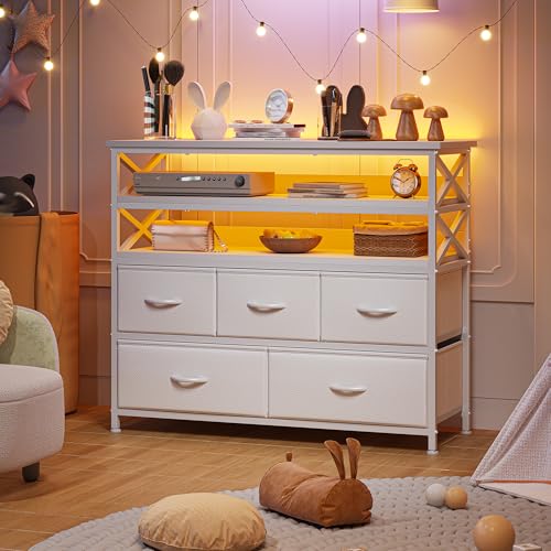 Rustic Brown Dresser TV Stand with 5 Fabric Drawers E46561