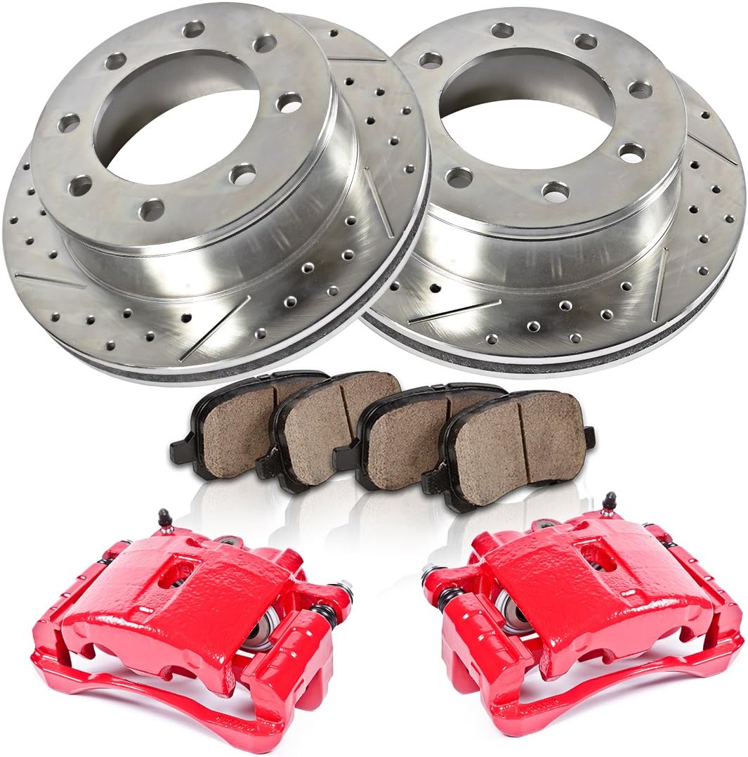 Powder Coated Red Calipers 8 Lug Rotors Ceramic Pads Kit S20670