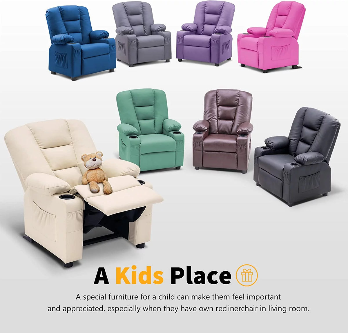 Faux Leather Recliner Chair with Cup Holders K7666