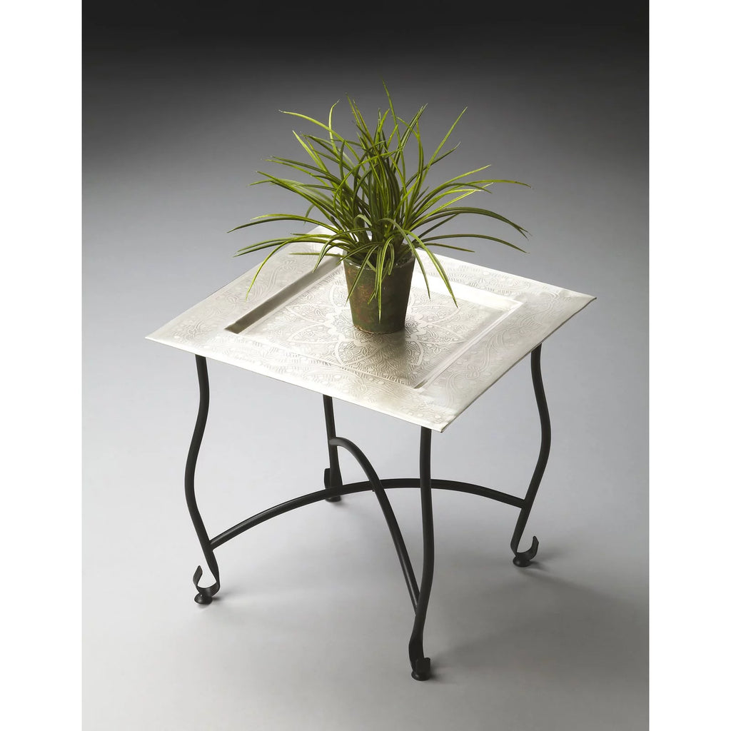 Silver Square Metal Tray Table J73307
